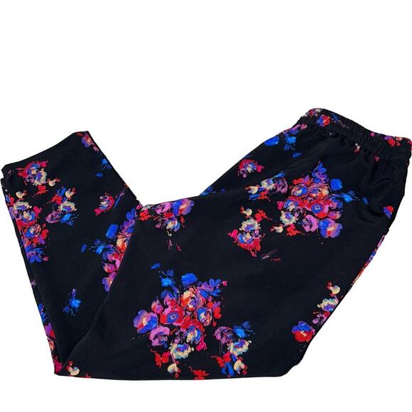 Cold Water wide leg pants floral black elastic waist pull on trousers SZ XL (16) - Picture 3 of 9